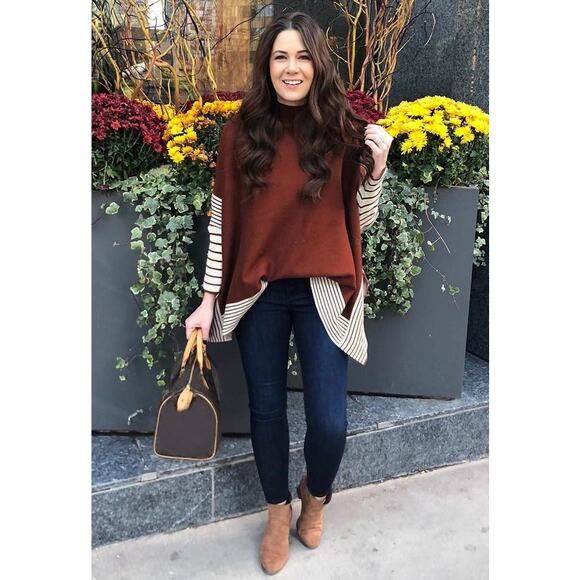 S/M LIE IN CARAMEL FIELDS STRIPED OVERSIZE KNIT CAPE SWEATER nwt 70$ Women’s - Picture 10 of 10